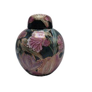 Vintage Cloisonné Style Ginger Jar With Lid Floral Design